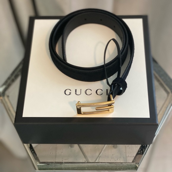 Gucci Skinny Suede Black Belt with Gold Buckle Size 85/34 - Picture 3 of 8